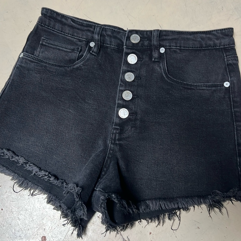 Black High-Waisted Women Shorts High waisted button up